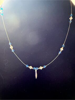 Handmade Floating Bead Illusion Women’s Wire Necklace- Blue